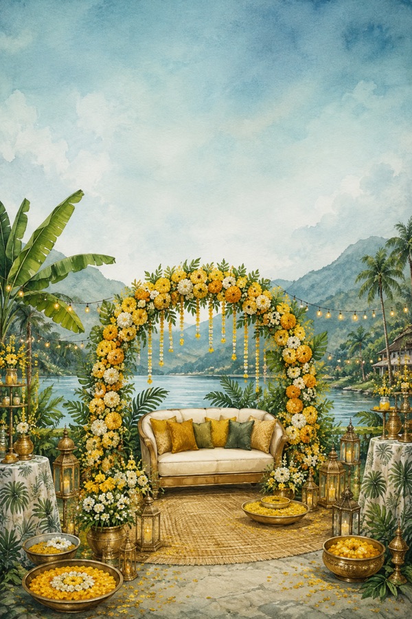 Haldi wedding celebration illustration